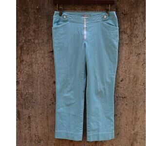 Stefanel Aqua Blue Cotton-Blend Cropped Pants – Size 6
